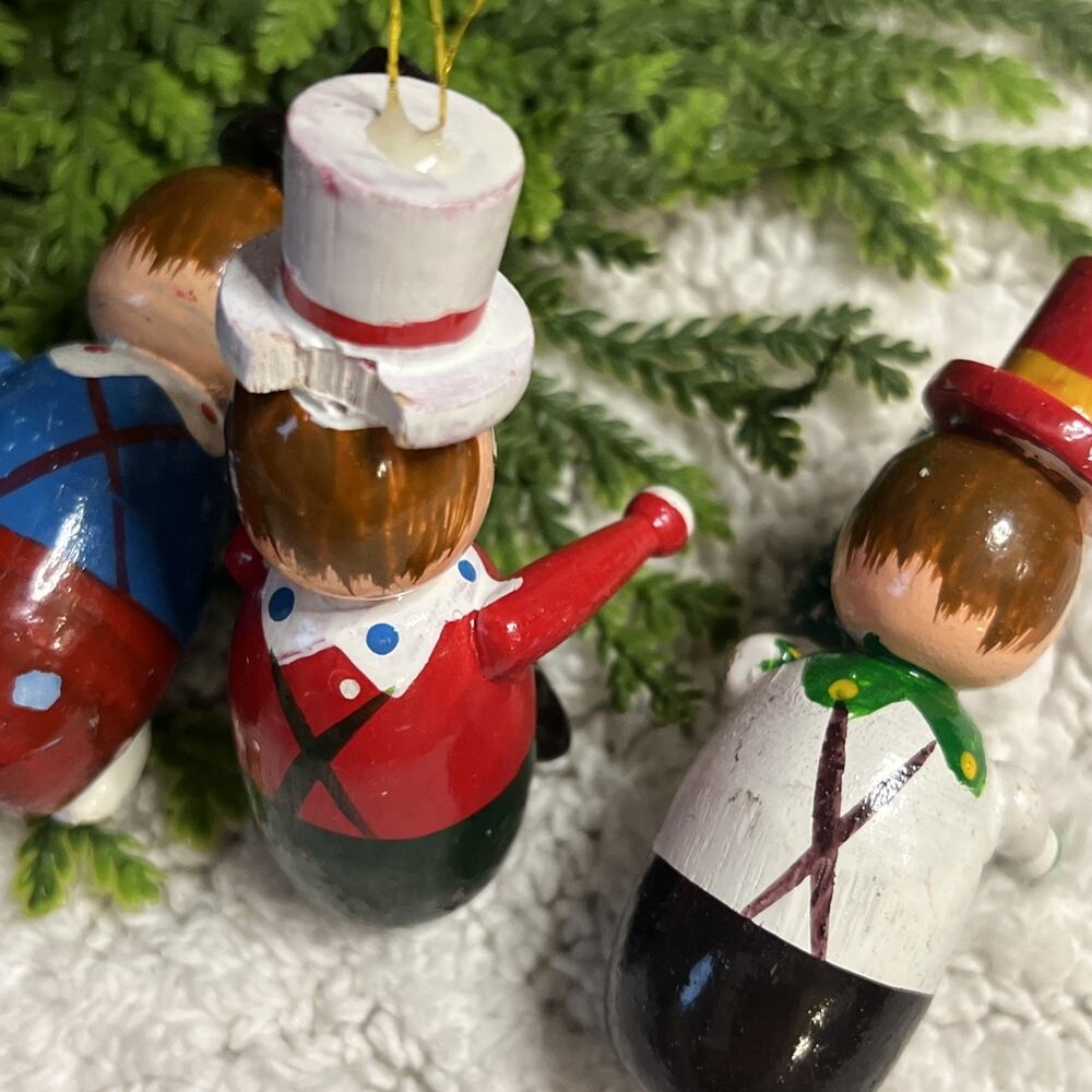 Lot of 3 Vintage Clown Colorful Wooden Ornaments Top Hats Tree 3.25” Christmas - Picture 6 of 8